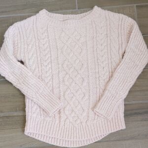 Banana Republic Womens Pink Cable Knit Sweater Sz S Fisherman Preppy Wool Blend